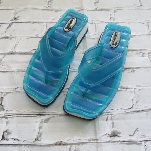 Vintage Turquoise Laguna Flip Flops With Wedge - Picture 1 of 8